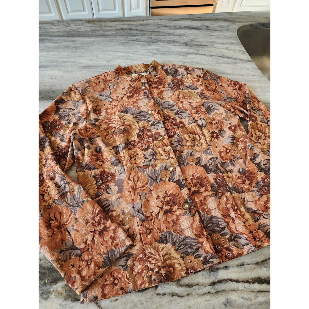 Coldwater Creek Womens Small Fall Floral Button Down Shirt Jacket Cottage
